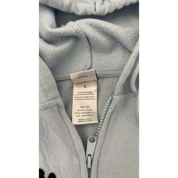 STITCH Disney Ohana Lilo & Stitch Light Blue Hooded Full Zip Jacket Size Large - Picture 4 of 9